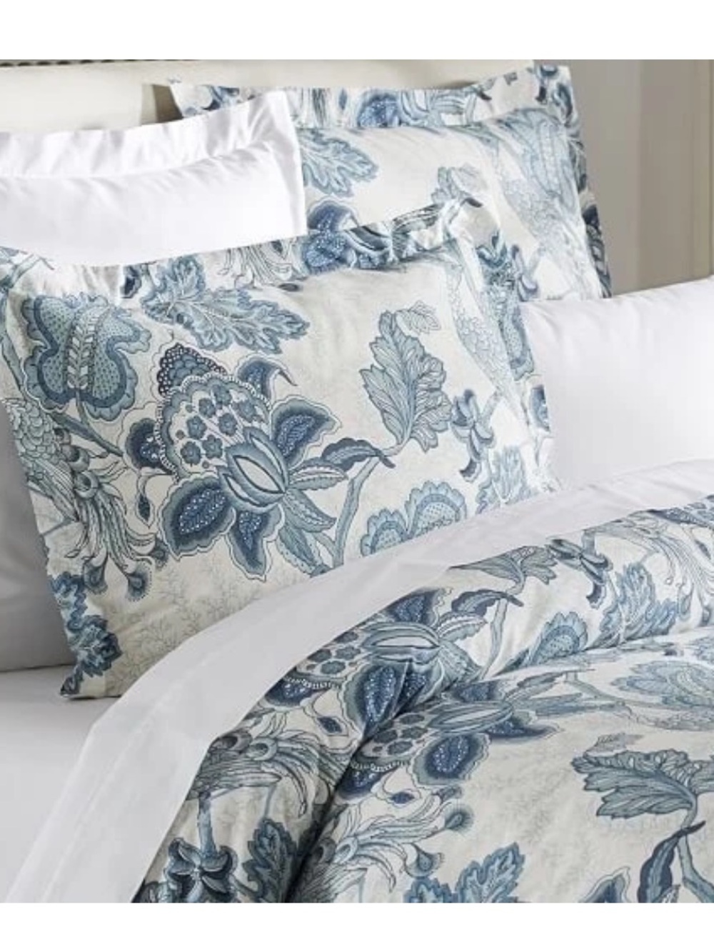 Pottery Barn Standard SZ Pillow Sham Chinoiserie Bird Floral Print Blue White